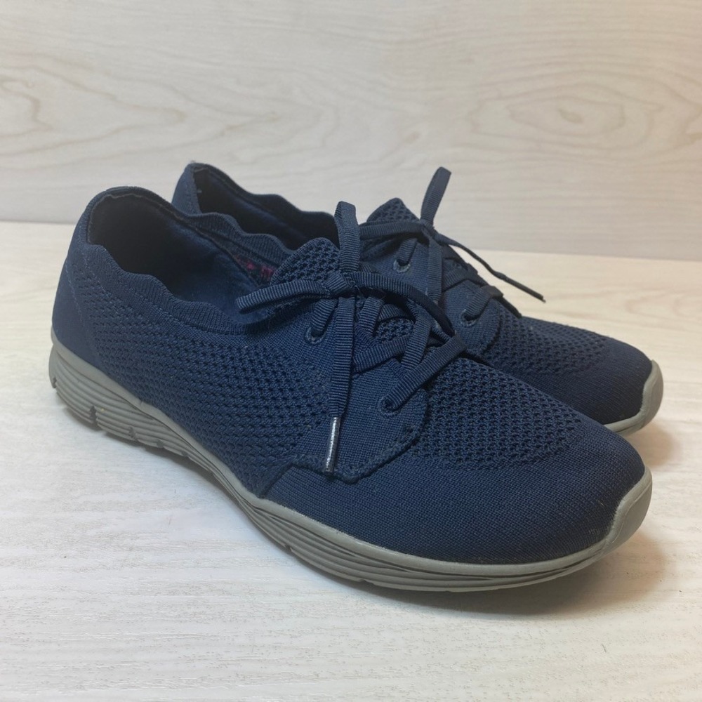 Skechers Womens Size 8 Sneakers Walking Navy Blue Textile Memory Foam 158184